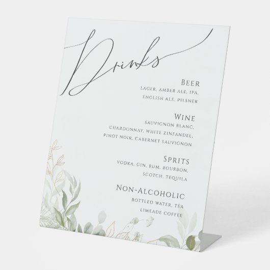Signe De Table Verdure et or | Menu Boissons Mariages (Recto)