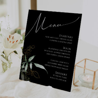Signe De Table Verdure et or | Menu Mariage noir