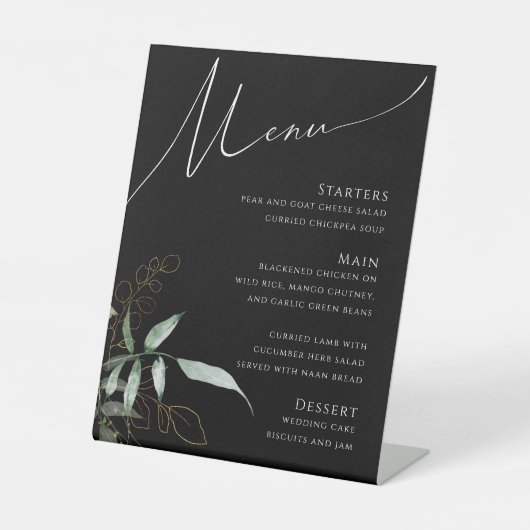 Signe De Table Verdure et or | Menu Mariage noir (Recto)