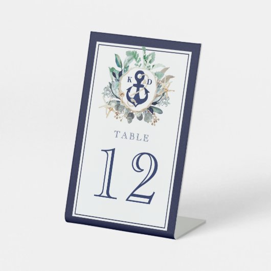 Signe De Table Verdure Wreath Marine Ancre Monogram Beach Mariage (Recto)