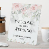 Signe De Table Vert Argent Rose Bleu Bienvenue À Notre Mariage (In SItu)