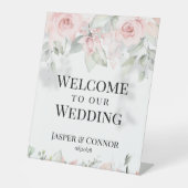 Signe De Table Vert Argent Rose Bleu Bienvenue À Notre Mariage (Recto)