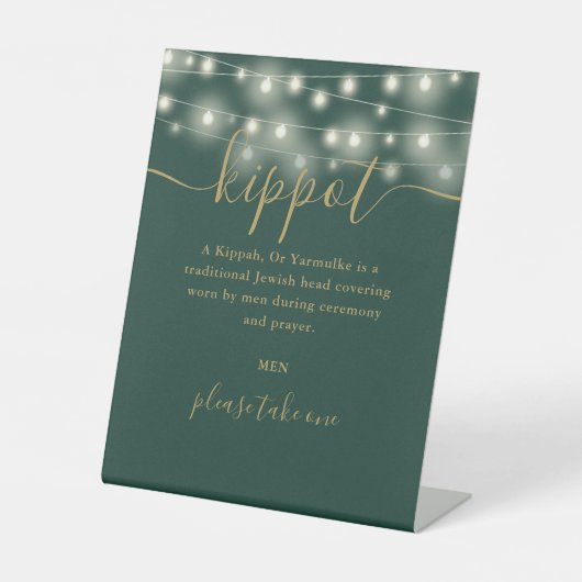 Signe De Table Vert or éclaire le Mariage juif Kippot Yarmulke (Recto)