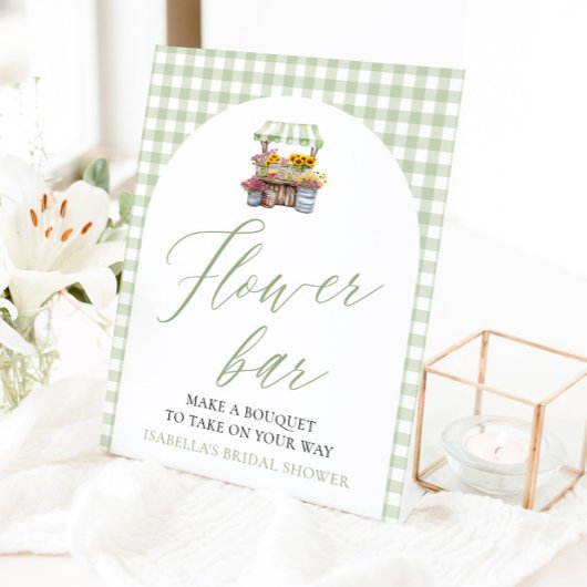 Signe De Table Vert sauge Gingham Frais du Marché Fleur Bar