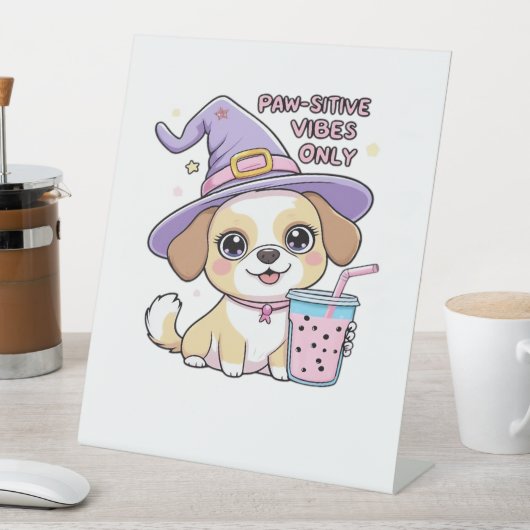 Signe De Table Vibes Paw-Stive Seulement Chien mignon Avec Bubble (In SItu)