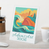 Signe De Table Vibrant Coastal Lighthouse Wave Papercut Art (In SItu)