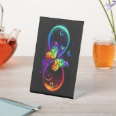 Signe De Table Vibrant infinity with rainbow butterfly on black (In SItu)