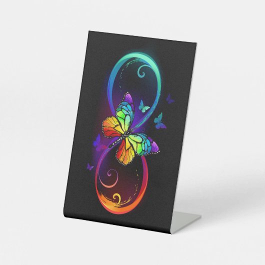 Signe De Table Vibrant infinity with rainbow butterfly on black (Recto)