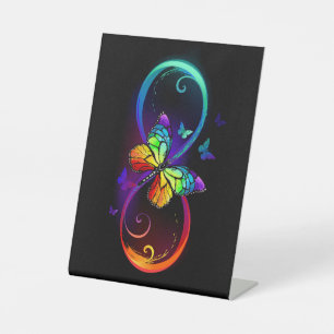 Signe De Table Vibrant infinity with rainbow butterfly on black