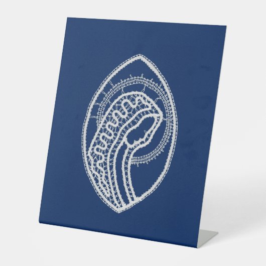 Signe De Table Vierge Marie, dentelle blanche, bleu marine (Recto)