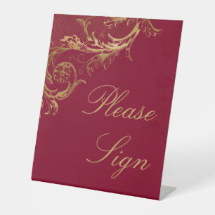 Signe De Table Vintage Bourgogne Gold Damask S'il vous plaît Sign