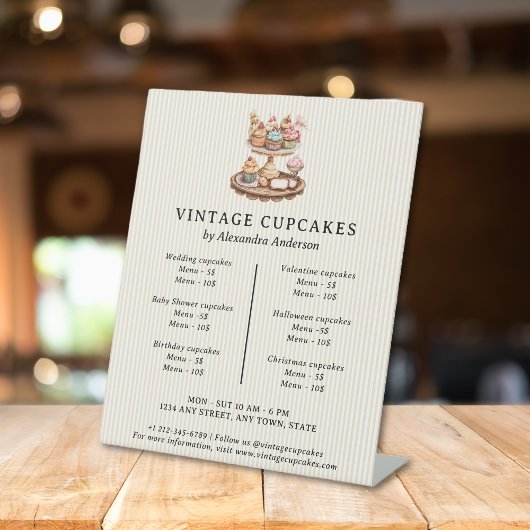 Signe De Table Vintage Cupcakes Retro Bakery Pastry
