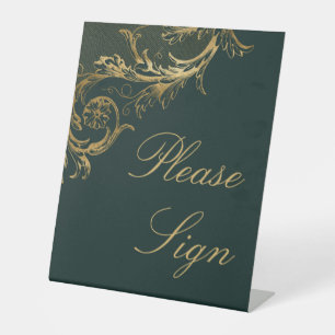 Signe De Table Vintage Green Gold Floral Mariage damassé