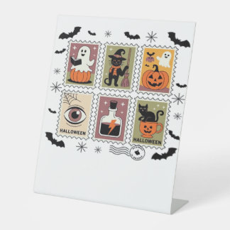 Signe De Table Vintage Halloween Cat Postage Stamp Collection T-s