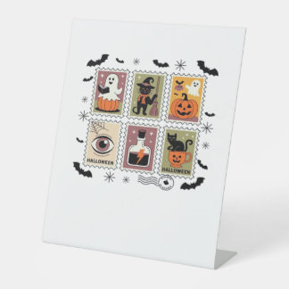 Signe De Table Vintage Halloween Cat Postage Stamp Collection T-s