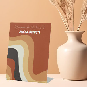 Signe De Table Vintage les années 70 Abstrait Burnt Orange Mariag