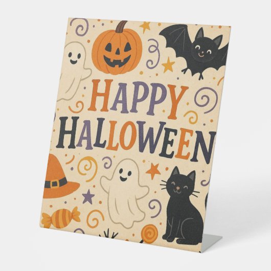 Signe De Table Vintage, mignon blanc Happy Halloween (Recto)