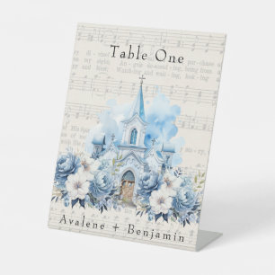 Signe De Table Vintage musique Dusty Blue Peony Mariage de l'égli