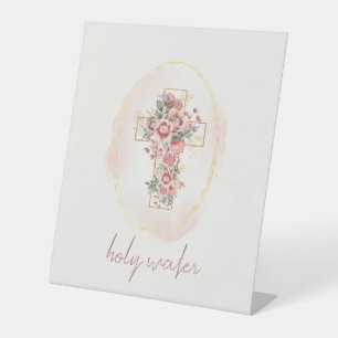 Signe De Table Vintage Or rose Croix Florale Eau Sainte