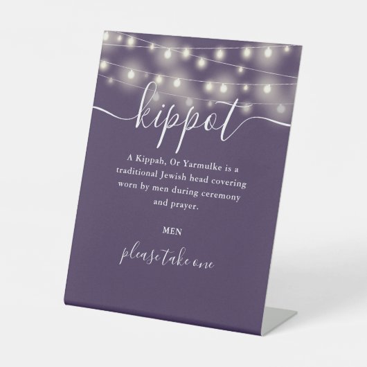 Signe De Table Violet éclaire le Mariage juif Kippot Yarmulke (Recto)