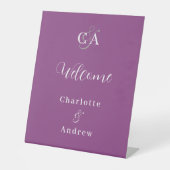 Signe De Table Violet monogramme moderne simple mariage accueil (Recto)