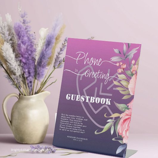 Signe De Table Violet Pink Peony Mariage Téléphone Salutation Liv