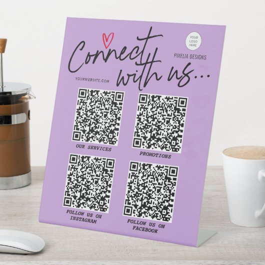 Signe De Table Violet réseau de médias sociaux QR Code moderne (In SItu)