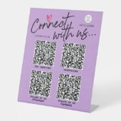 Signe De Table Violet réseau de médias sociaux QR Code moderne (Recto)
