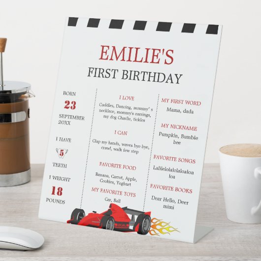 Signe De Table Voiture Course Baby 1er Anniversaire Jalon Signal (In SItu)