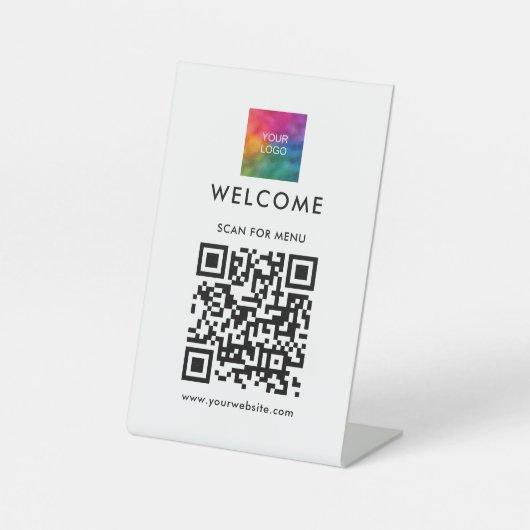 Signe De Table Votre logo d'entreprise Code QR Menu Modèle (Recto)