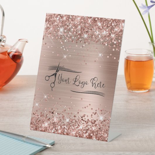Signe De Table Votre logo d'entreprise Glittery Rose Gold Glam (In SItu)