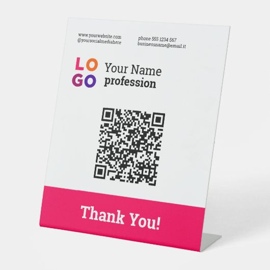 Signe De Table Votre logo d'entreprise Simple Magenta Qr Code (Recto)