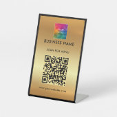 Signe De Table Votre Logo Scan For Menu QR Code Black Gold Custom (Recto)