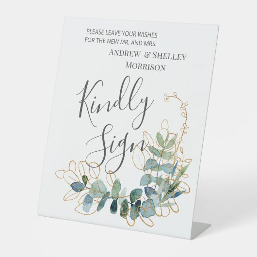 Signe De Table Voyageur Mariage diligenté Eucalyptus doré (Recto)