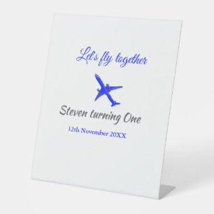 Signe De Table Voyons ensemble l'avion de premier anniversaire bl