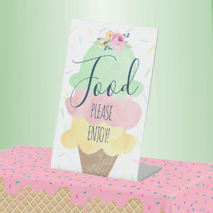 Signe De Table Watercolor Ice Cream Party Menu alimentaire