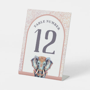 Signe De Table Watercolor Indian Mariage Elephant Numéro de table