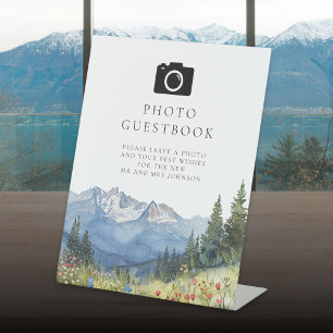 Signe De Table Watercolor Mountain Photo Mariage du livre d'or
