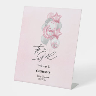 Signe De Table Watercolor Pink Balloons It’s A Girl Baby Shower