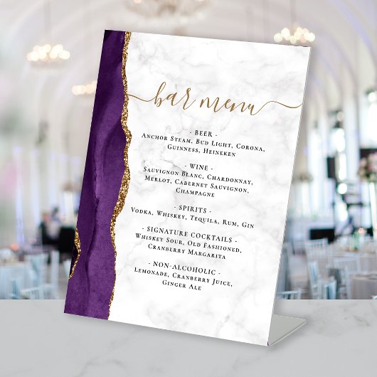 Signe De Table Wedding Bar Menu Purple Gold Agate Marble