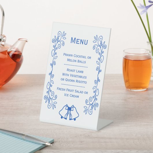 Signe De Table Wedding Menu Pedestal Sign Blue Sapphire Bells  (In SItu)