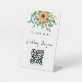 Signe De Table Wedding program QR code sunflowers eucalyptus (Recto)