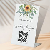 Signe De Table Wedding program QR code sunflowers eucalyptus