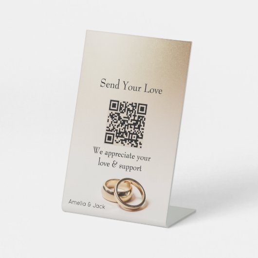 Signe De Table Wedding QR Pedestal Sign – Elegant Gold Rings (Recto)