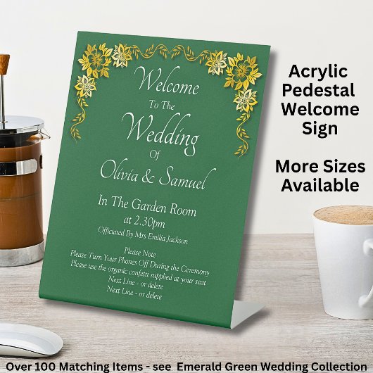 Signe De Table Welcome to the Wedding Emerald Green & Gold