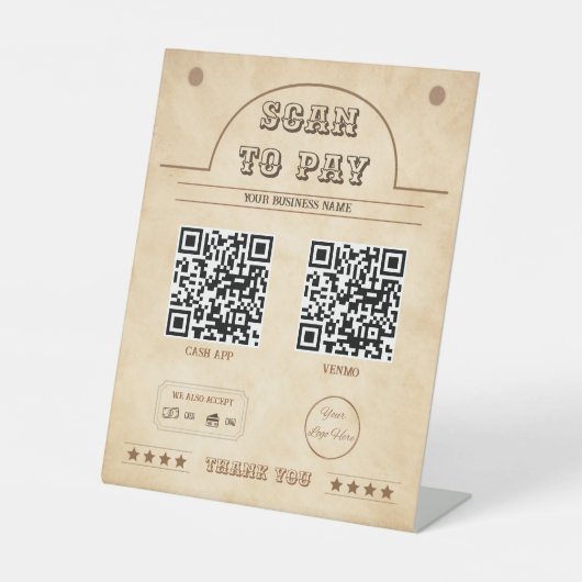 Signe De Table Western 2 QR codes balayage de pays à payer (Recto)