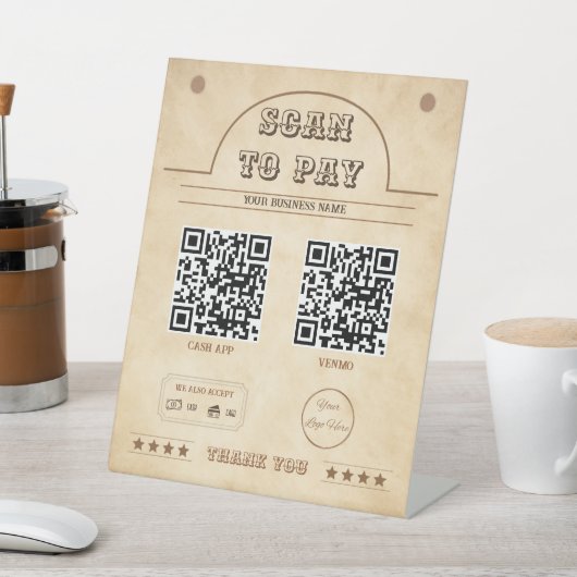 Signe De Table Western 2 QR codes balayage de pays à payer (In SItu)
