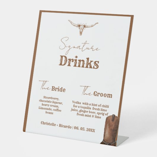 Signe De Table Western Cowboy couple signature boisson mariage ba (Recto)