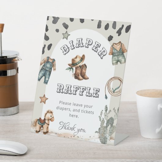Signe De Table Western Howdy Baby Cowboy Shower Diaper Raffle (In SItu)