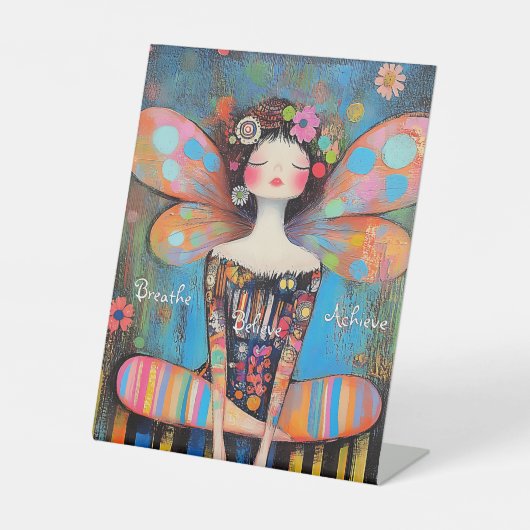 Signe De Table Whimsical Inspirational Fairy Doing Yoga Art (Recto)